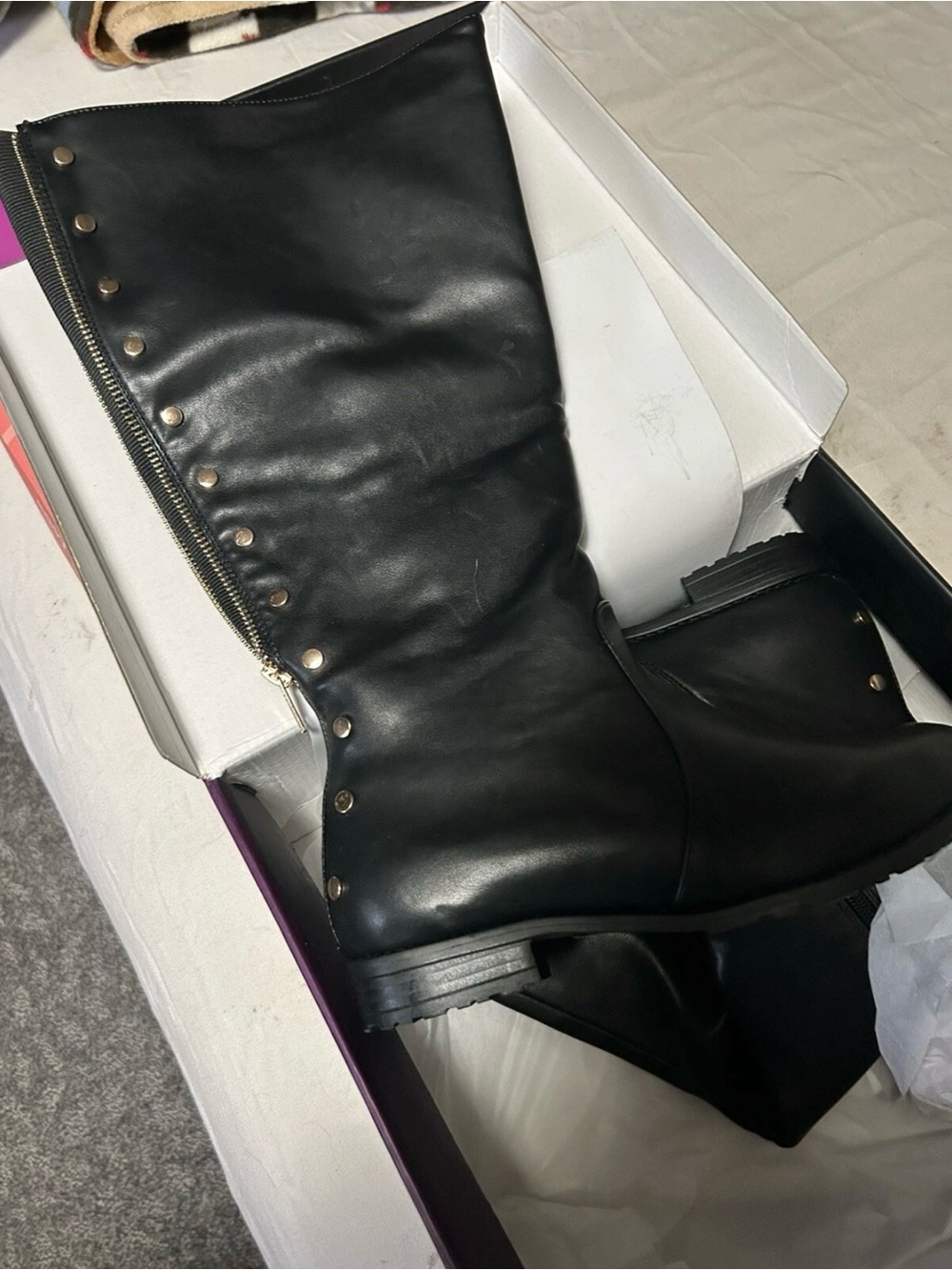 Lane Bryant 7W High Leg Black Boots
Wide Calf Faux Leather- NEW